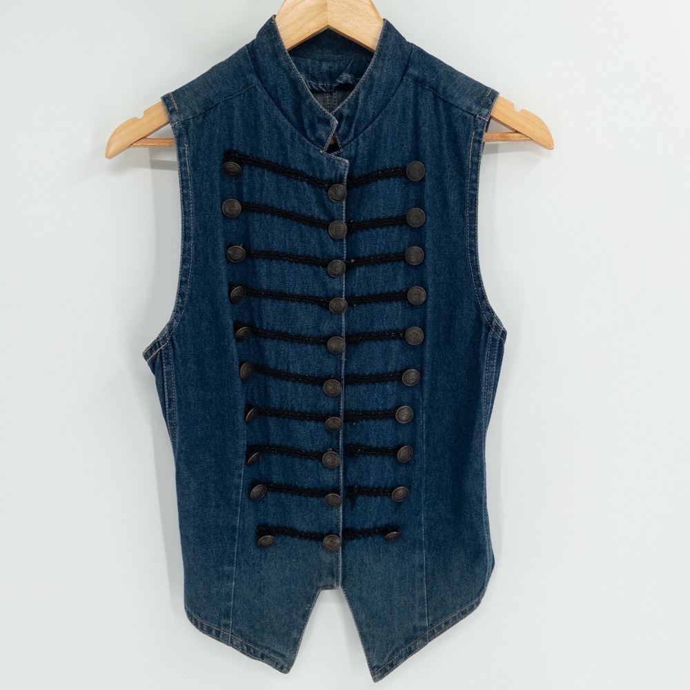 Vintage Military Marching Band Vest Women S Blue Denim Napoleon Y2K Indie Sleaze